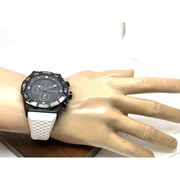 Citizen Mens Watch JY1007-12E CZ Smart Smartwatch Hybrid Black White Rubber 44mm - Picture 5 of 14